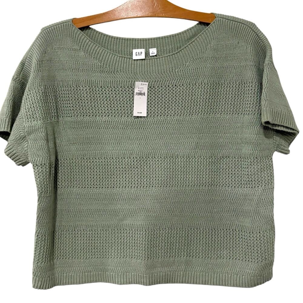 Gap | Sweater Short Sleeve Green Knit Top Cotton NWT- Size Large
